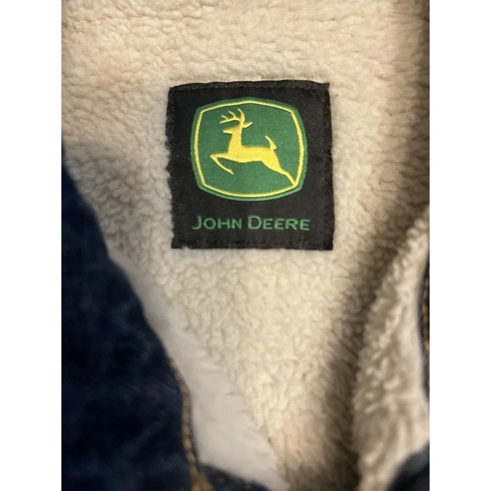 John Deere Jacket Boys Large 10/12 Blue Sherpa Lined Canvas Shacket Snap Farming
